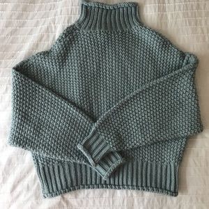 H&M Sage Green Cable Knit Turtleneck Sweater